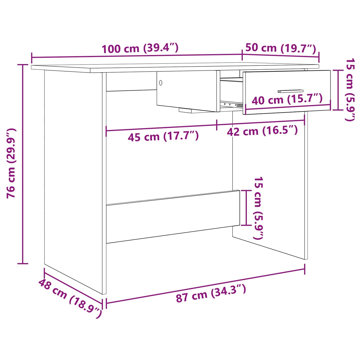 vidaXL Γραφείο Μαύρη δρυς 100 x 50 x 76 εκ. Επεξεργασμένο ξύλο