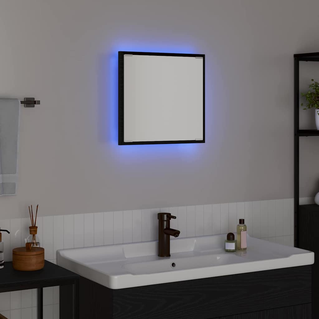 vidaXL Καθρέφτης μπάνιου LED Επιτοίχιο Μαύρη δρυς 40 x 8.5 x 37 εκ.