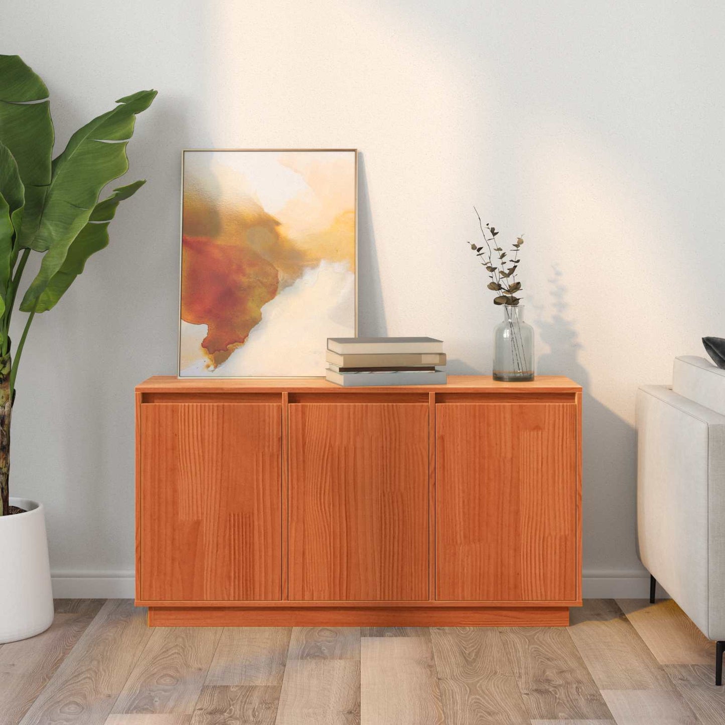 vidaXL Πλαϊνό γραφείο Καφέ δρυς 111 x 34 x 60 εκ Στερεά ξυλεία πεύκου