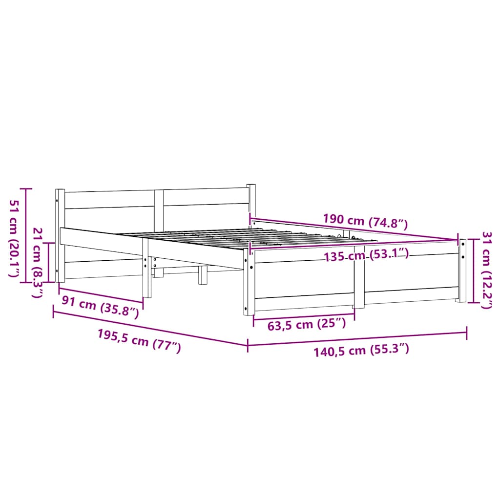 vidaXL Σκελετός Κρεβατιού Κερωτό καφέ 205.5 x 95.5 x 51 εκ.