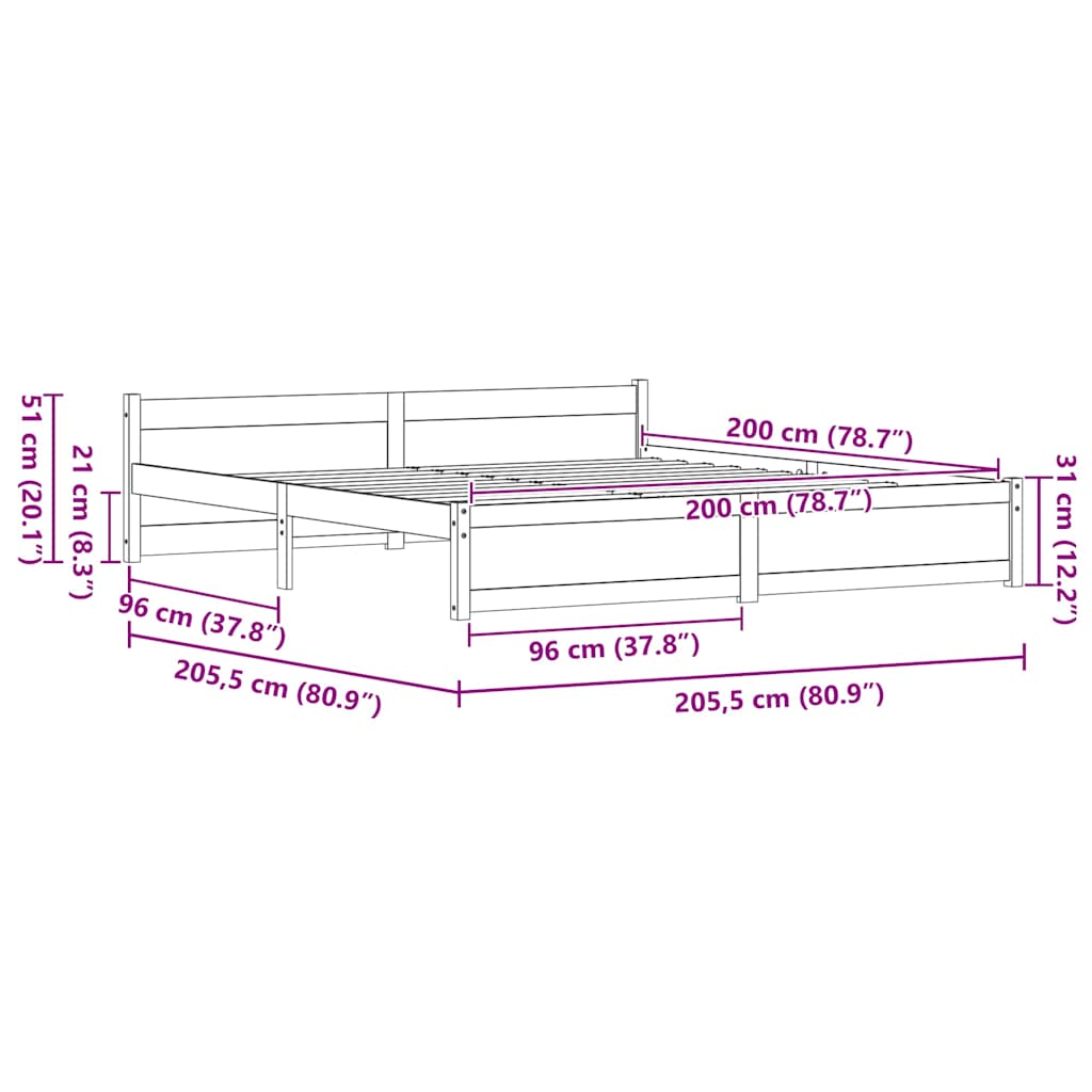 vidaXL Σκελετός Κρεβατιού Κερωτό καφέ 205.5 x 95.5 x 51 εκ.