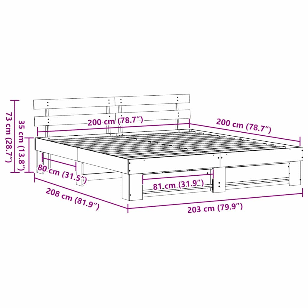 vidaXL Σκελετός Κρεβατιού Καφέ 200 x 200 cm Στερεά ξυλεία πεύκου