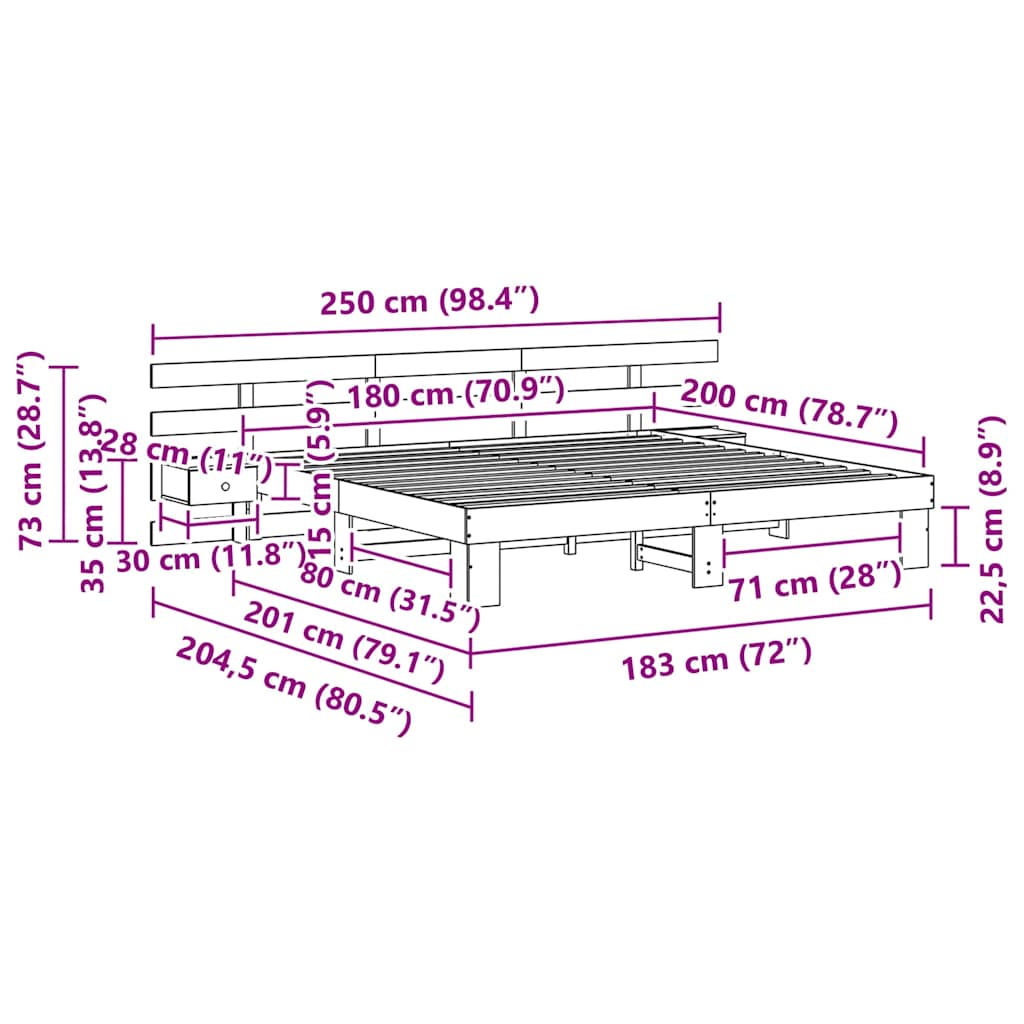 vidaXL Σκελετός Κρεβατιού Λευκό 180 x 200 cm Στερεά ξυλεία πεύκου