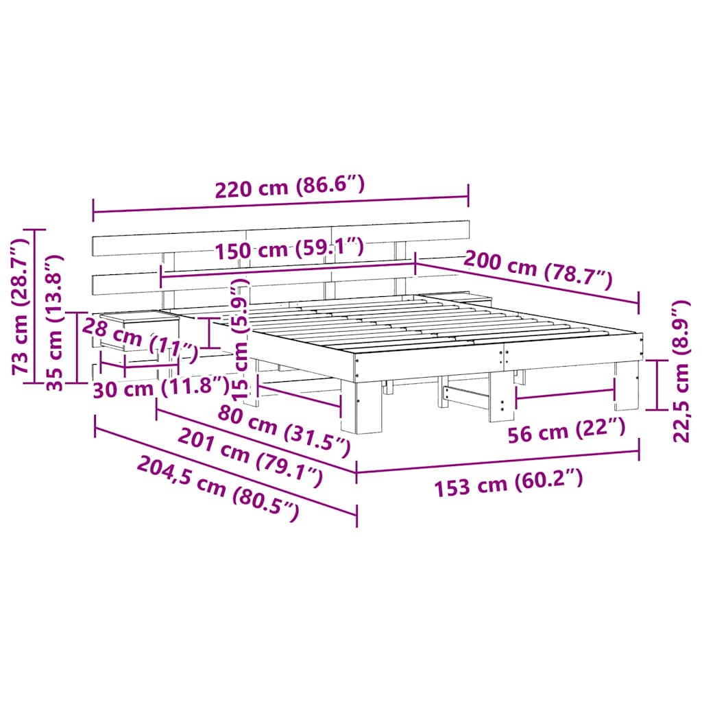 vidaXL Σκελετός Κρεβατιού Καφέ 150 x 200 cm Στερεά ξυλεία πεύκου