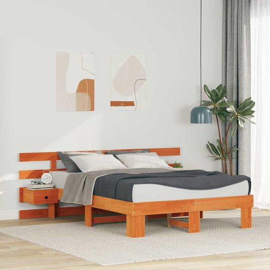 vidaXL Σκελετός Κρεβατιού Καφέ 140 x 190 cm Στερεά ξυλεία πεύκου
