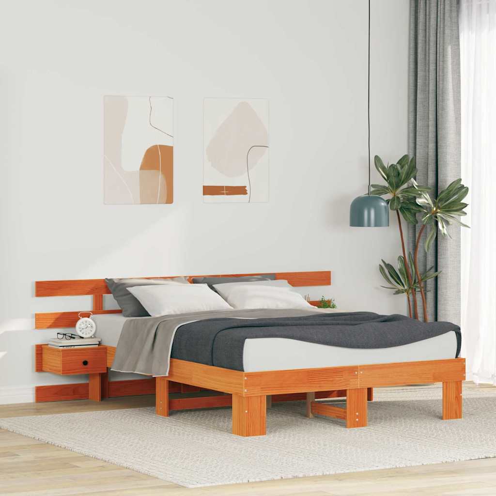 vidaXL Σκελετός Κρεβατιού Καφέ 135 x 190 cm Στερεά ξυλεία πεύκου