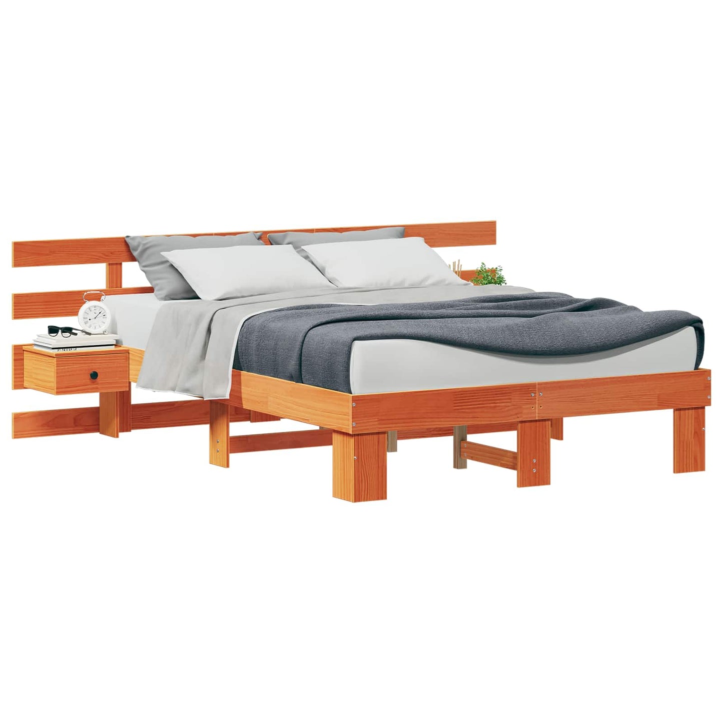 vidaXL Σκελετός Κρεβατιού Καφέ 135 x 190 cm Στερεά ξυλεία πεύκου