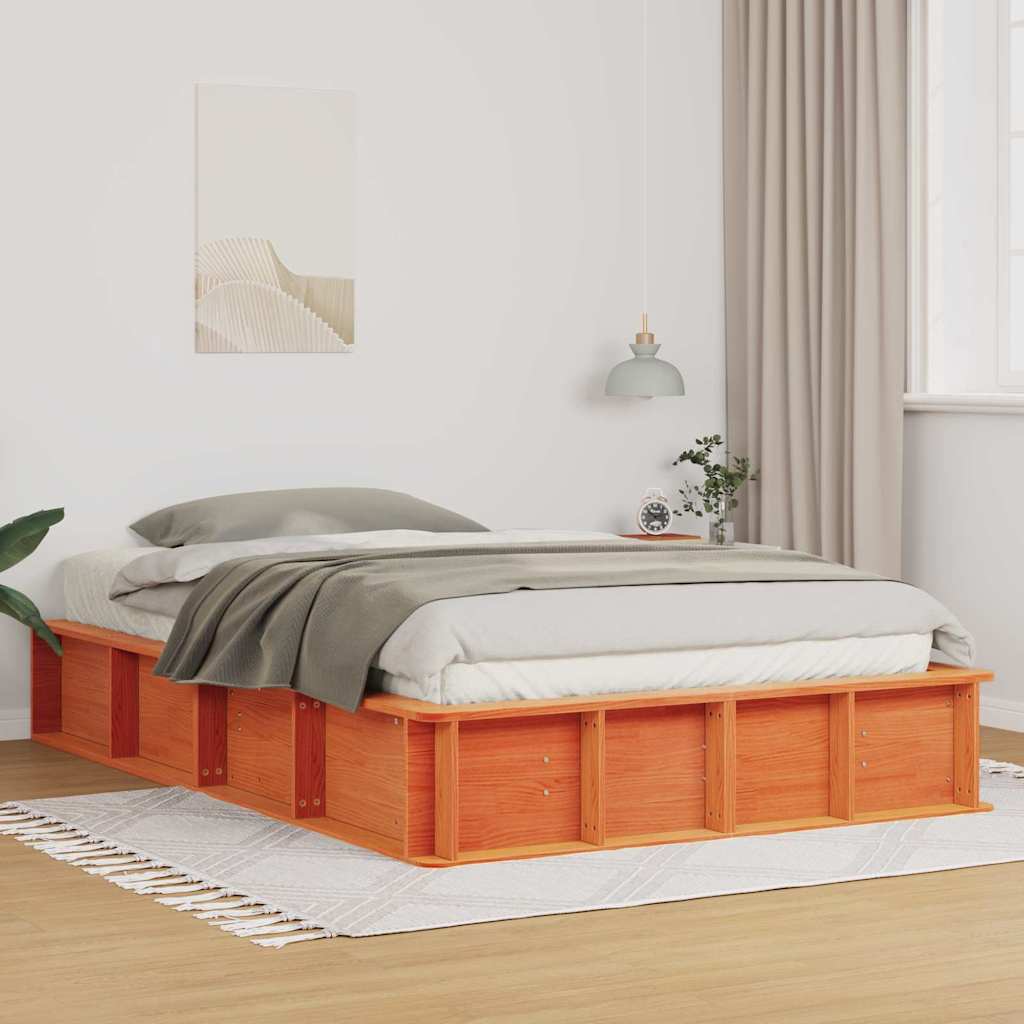 vidaXL Σκελετός Κρεβατιού Κερωτό καφέ 140 x 190 cm
