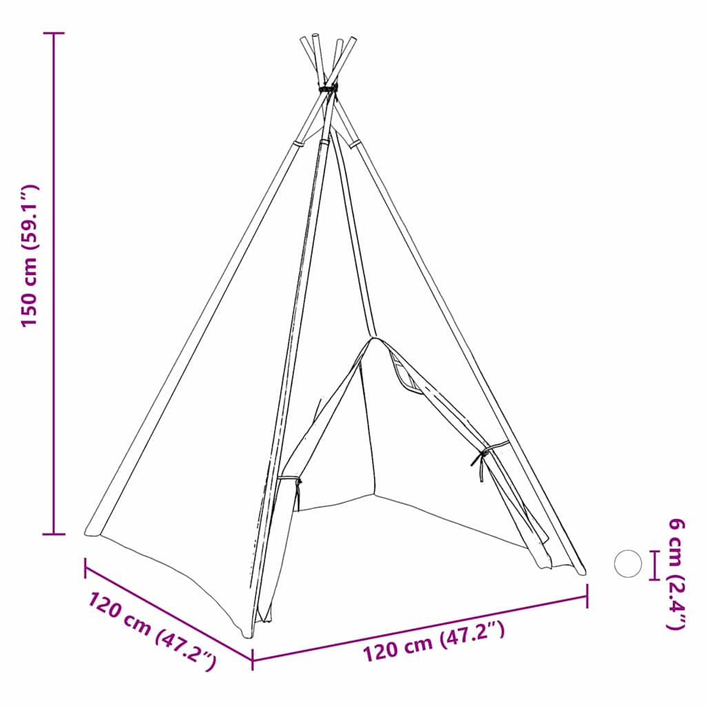 vidaXL Σκηνίτσα Teepee Λευκό 120 x 120 x 150 cm