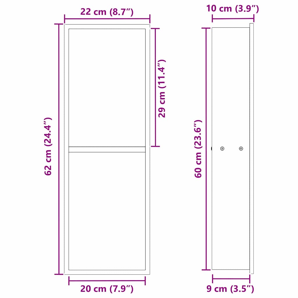 vidaXL Νίτσα Μπάνιου Μαύρο 60 x 20 x 9.5 εκ Ανοξείδωτο ατσάλι