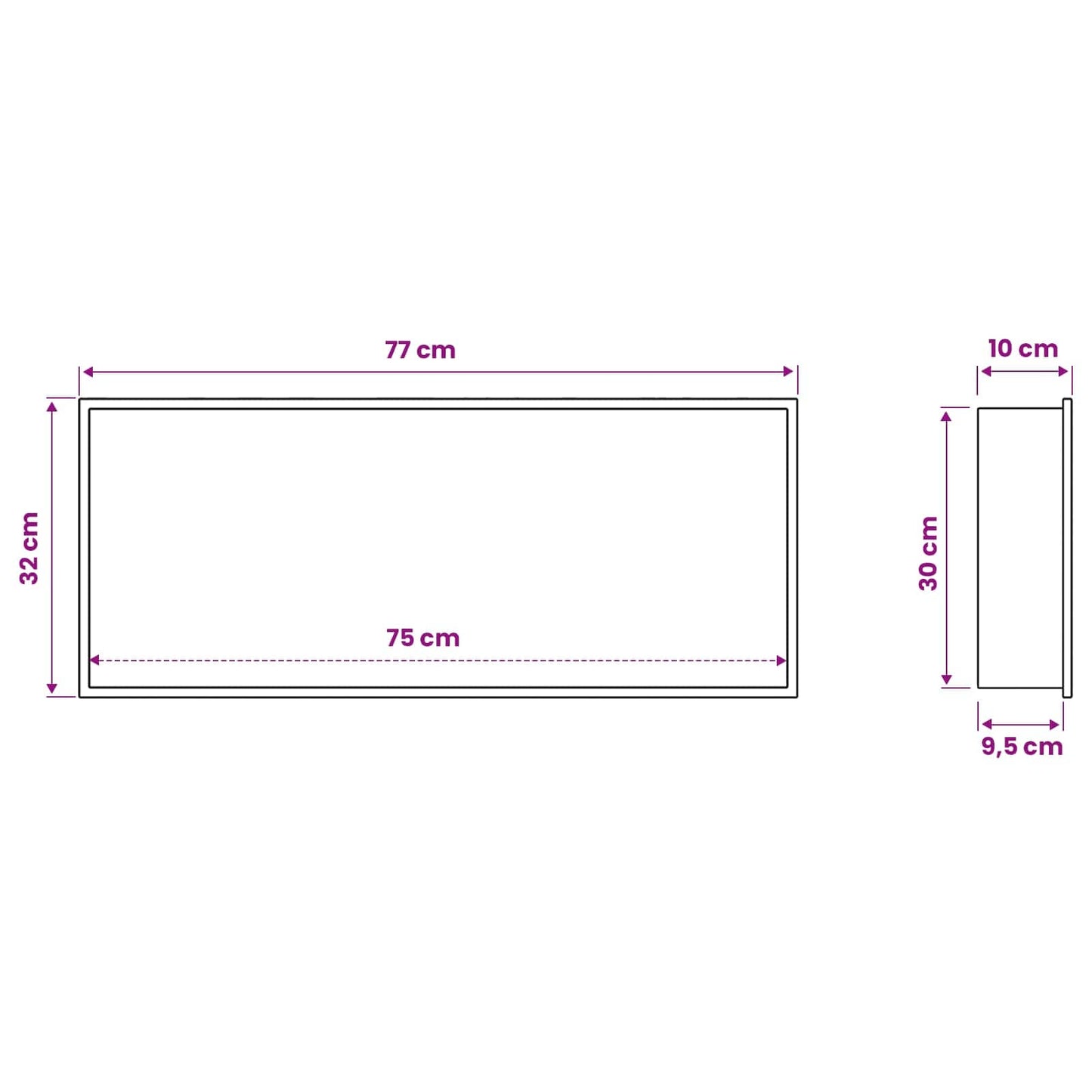 vidaXL Νίτσα Μπάνιου Λευκό 75 x 30 x 9,5 εκ. Ανοξείδωτο ατσάλι