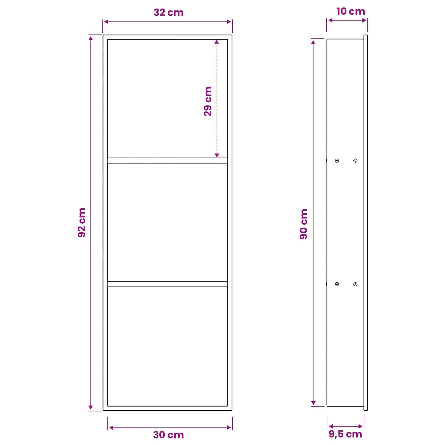 vidaXL Νίτσα Μπάνιου Λευκός 90 x 30 x 9,5 εκ. Ανοξείδωτο ατσάλι