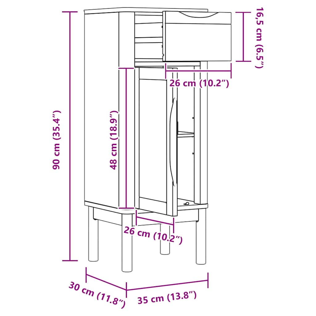 vidaXL Ντουλάπι Μπάνιου Λευκό 35 x 30 x 90 cm Στερεό ξύλο πεύκου