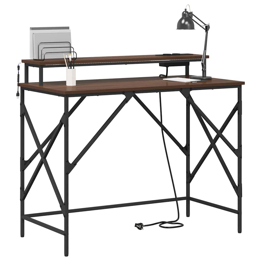 vidaXL Γραφείο με ράφι Καφέ δρυς 100 x 50 x 86.5 εκ Επεξεργασμένο ξύλο