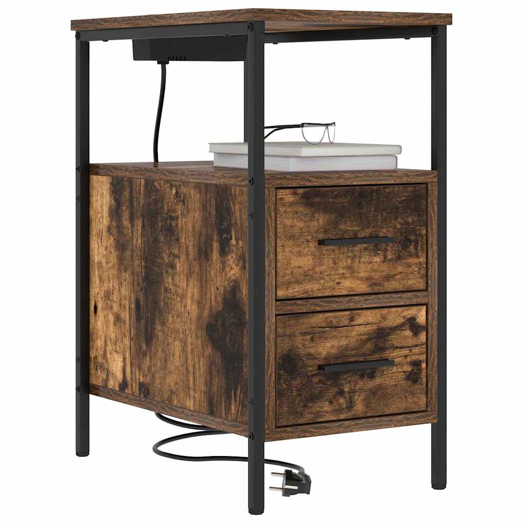 vidaXL Κομοδίνο Καπνιστό Δρύς 30 x 48 x 61 εκ Επεξεργασμένο ξύλο