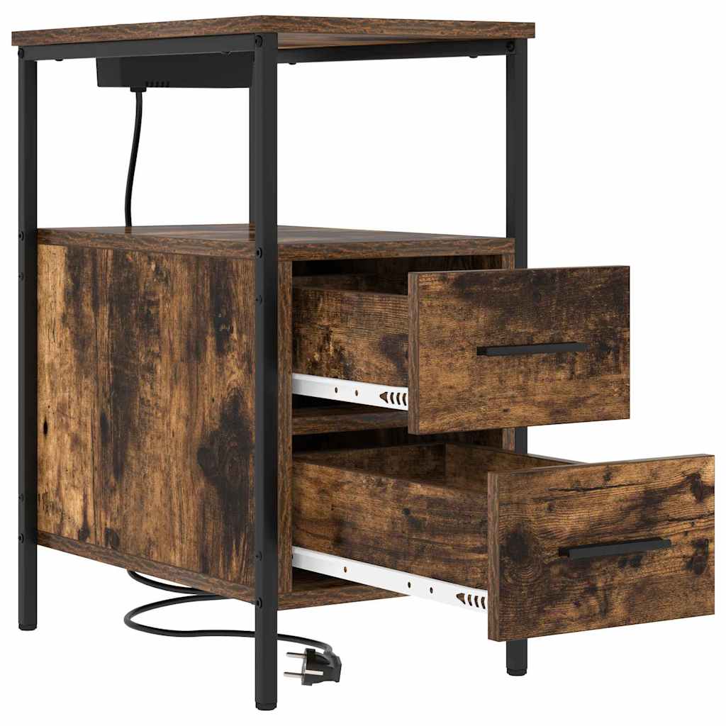 vidaXL Κομοδίνο 2 pcs Καπνιστό Δρύς 30 x 48 x 61 εκ Επεξεργασμένο ξύλο