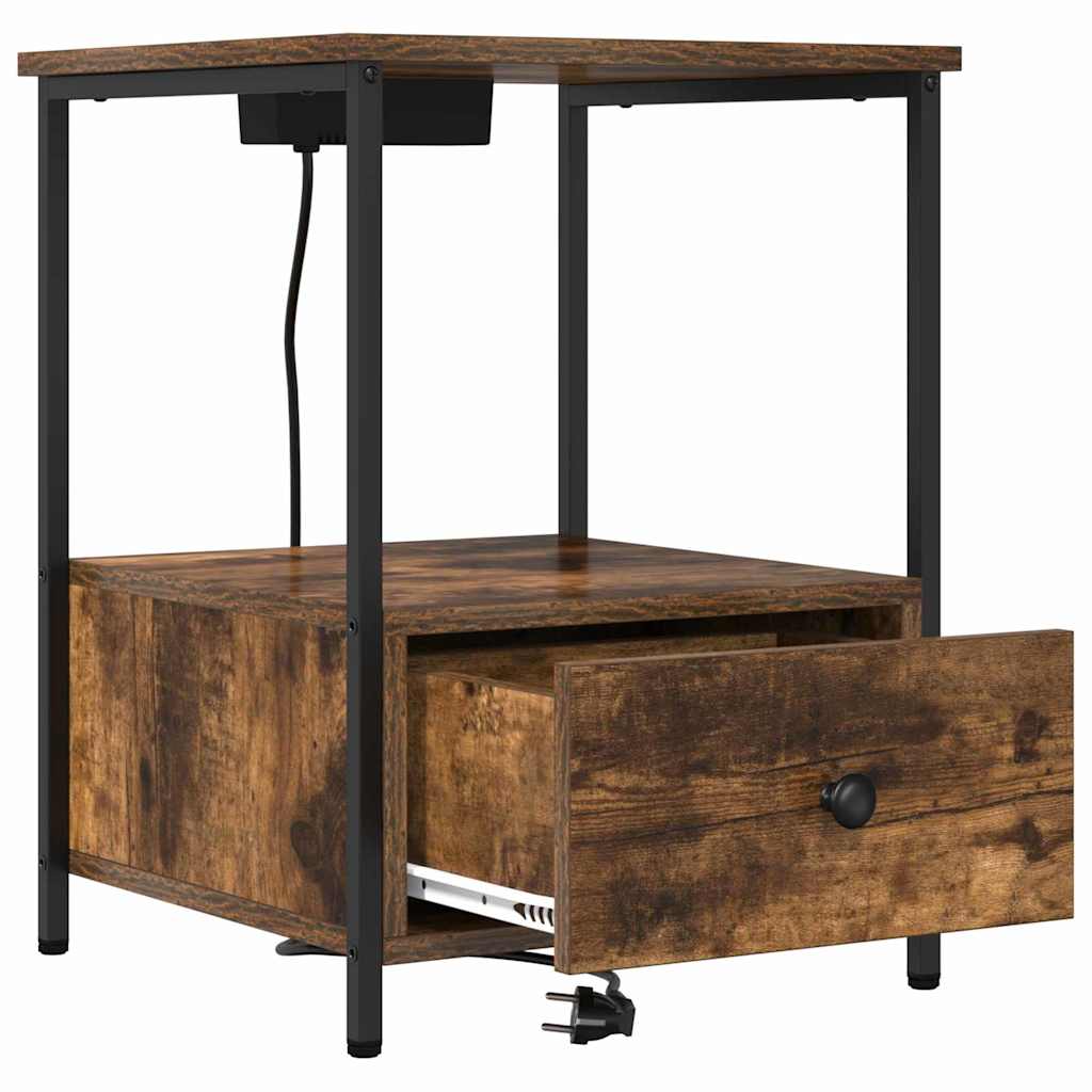 vidaXL Κομοδίνο με συρτάρι 2 pcs Καπνιστό Δρύς 42 x 41 x 56 εκ.