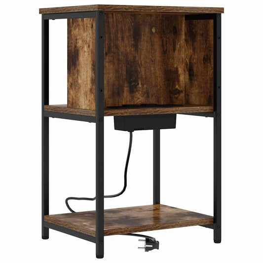 vidaXL Κομοδίνο Καπνιστό Δρύς 38 x 31 x 61 εκ Επεξεργασμένο ξύλο