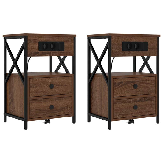 vidaXL Κομοδίνο 2 pcs Καφέ δρυς 40 x 31 x 60 εκ. Επεξεργασμένο ξύλο