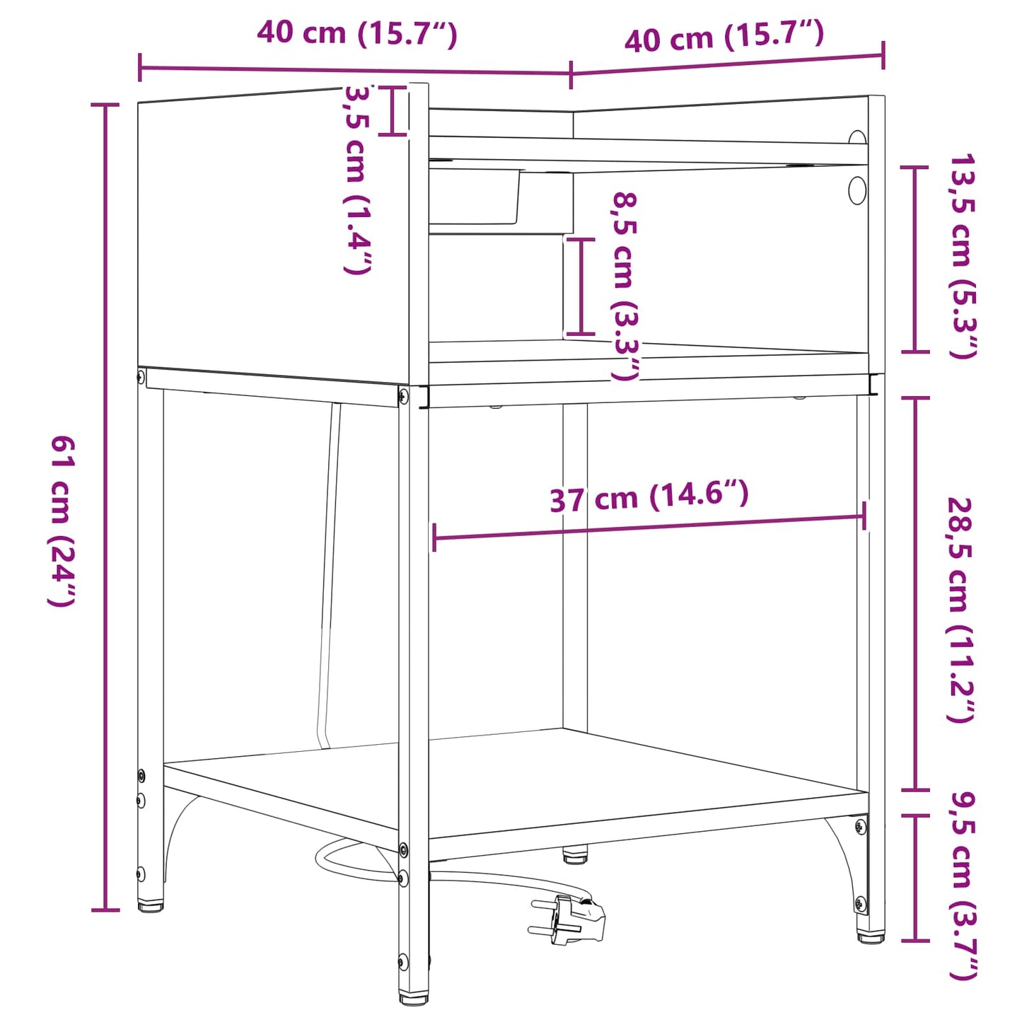 vidaXL Κομοδίνο 2 pcs Δρύς Sonoma 40 x 40 x 61 εκ Επεξεργασμένο ξύλο