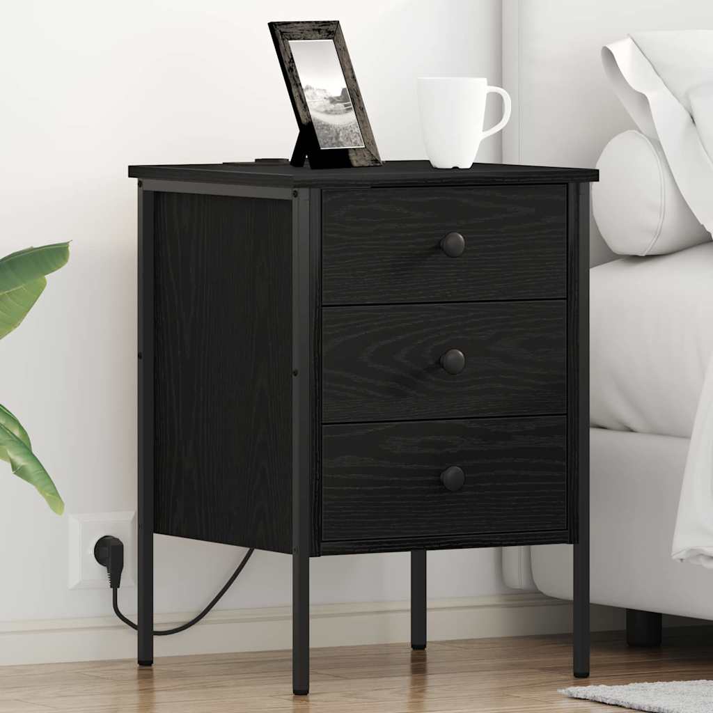 vidaXL Κομοδίνο 2 pcs Μαύρη Οξυά 42 x 41 x 61 εκ Επεξεργασμένο ξύλο