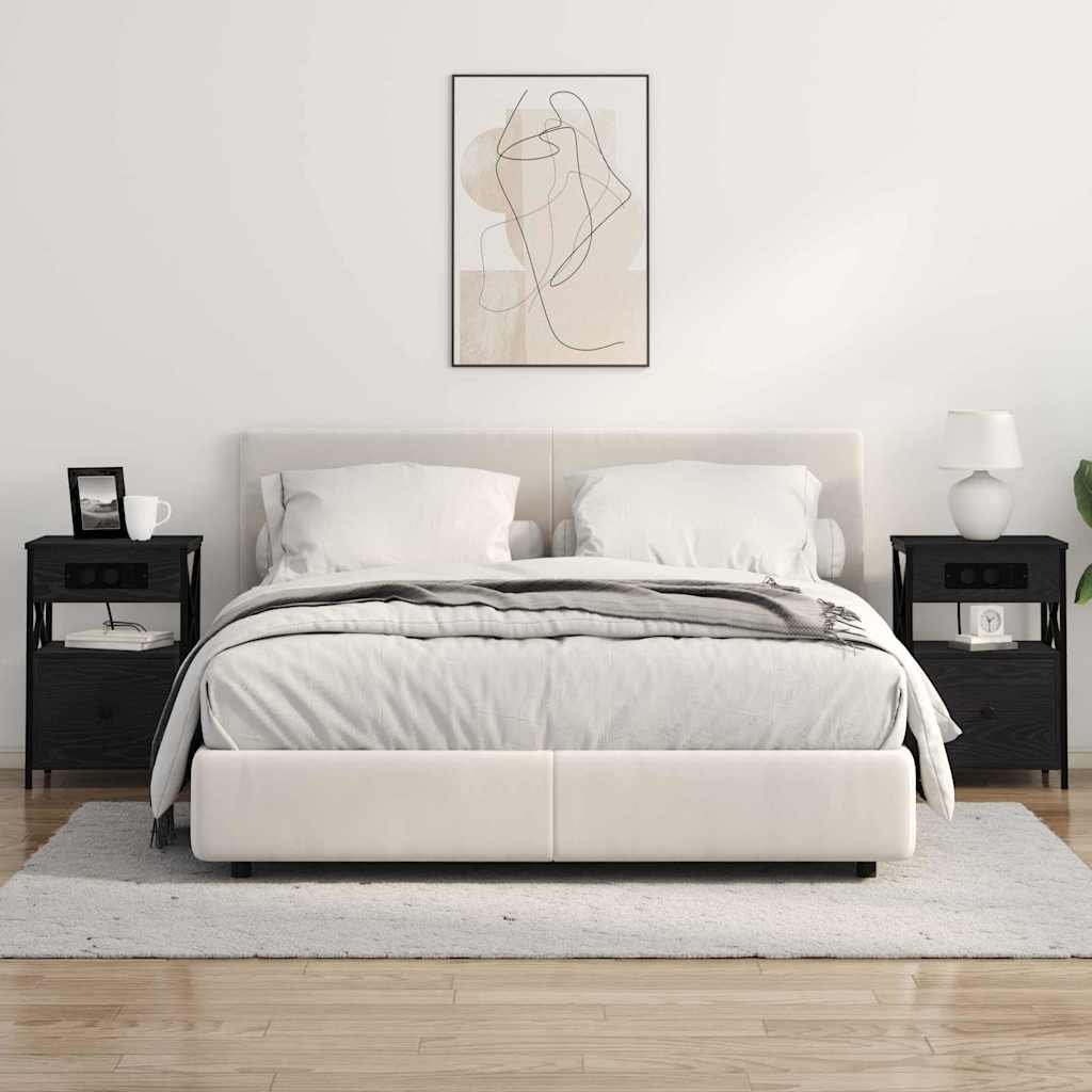 vidaXL Κομοδίνο 2 pcs Μαύρη Οξυά 40 x 31 x 60 εκ. Επεξεργασμένο ξύλο