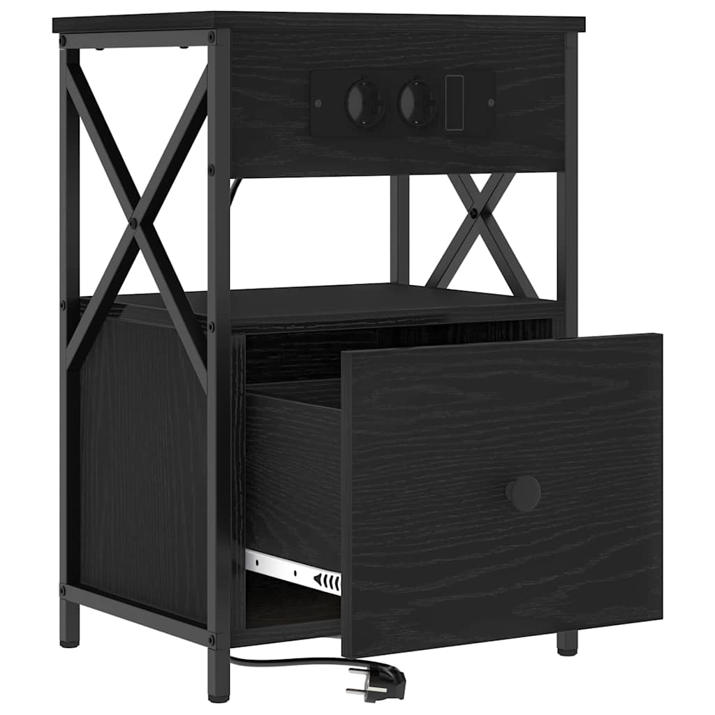 vidaXL Κομοδίνο 2 pcs Μαύρη Οξυά 40 x 31 x 60 εκ. Επεξεργασμένο ξύλο