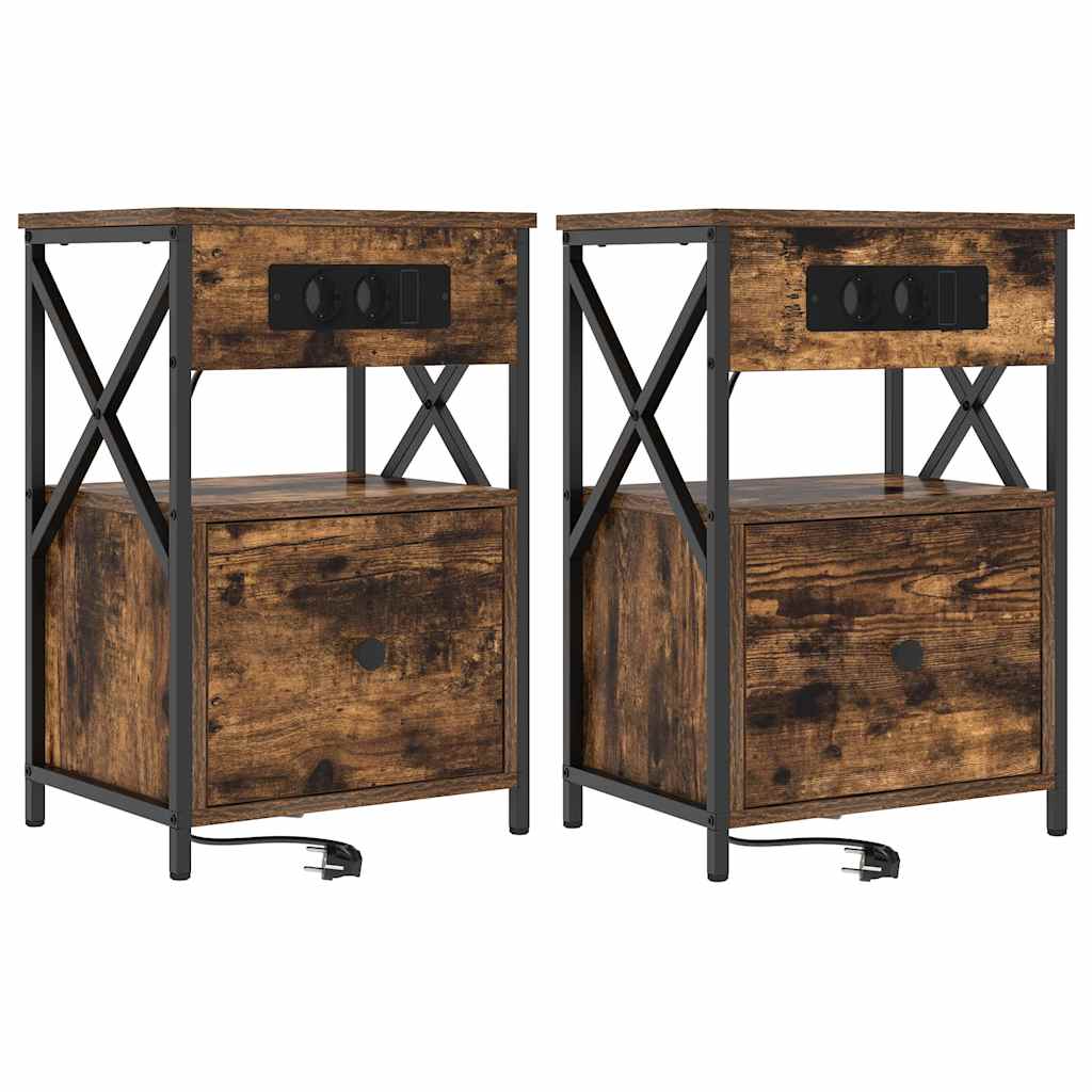 vidaXL Κομοδίνο με συρτάρι 2 pcs Καπνιστό Δρύς 40 x 31 x 60 εκ.