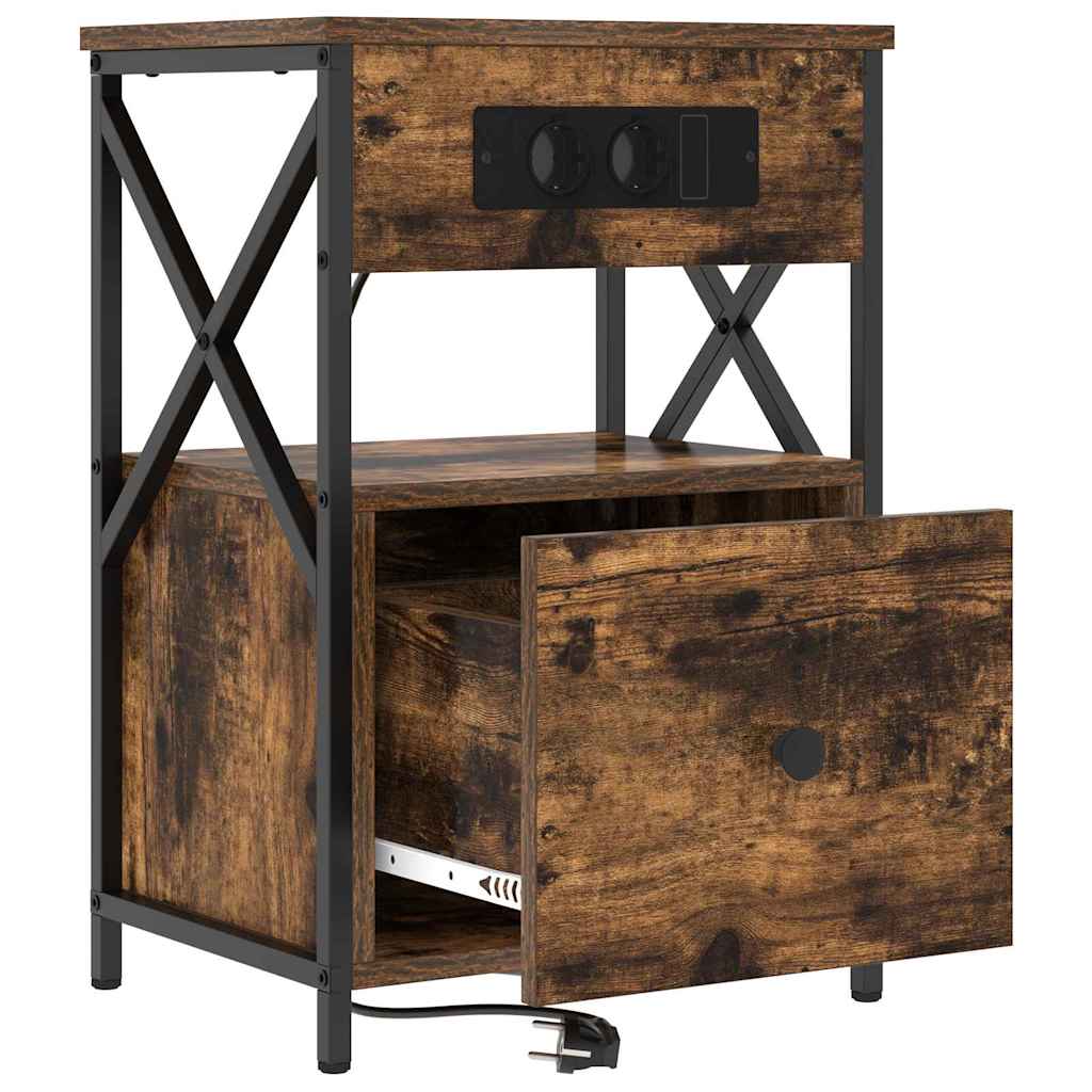 vidaXL Κομοδίνο με συρτάρι 2 pcs Καπνιστό Δρύς 40 x 31 x 60 εκ.