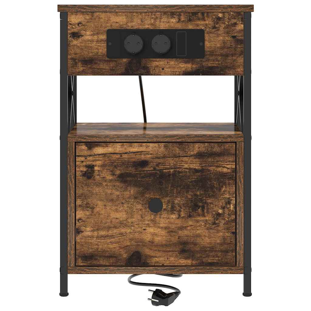 vidaXL Κομοδίνο με συρτάρι 2 pcs Καπνιστό Δρύς 40 x 31 x 60 εκ.