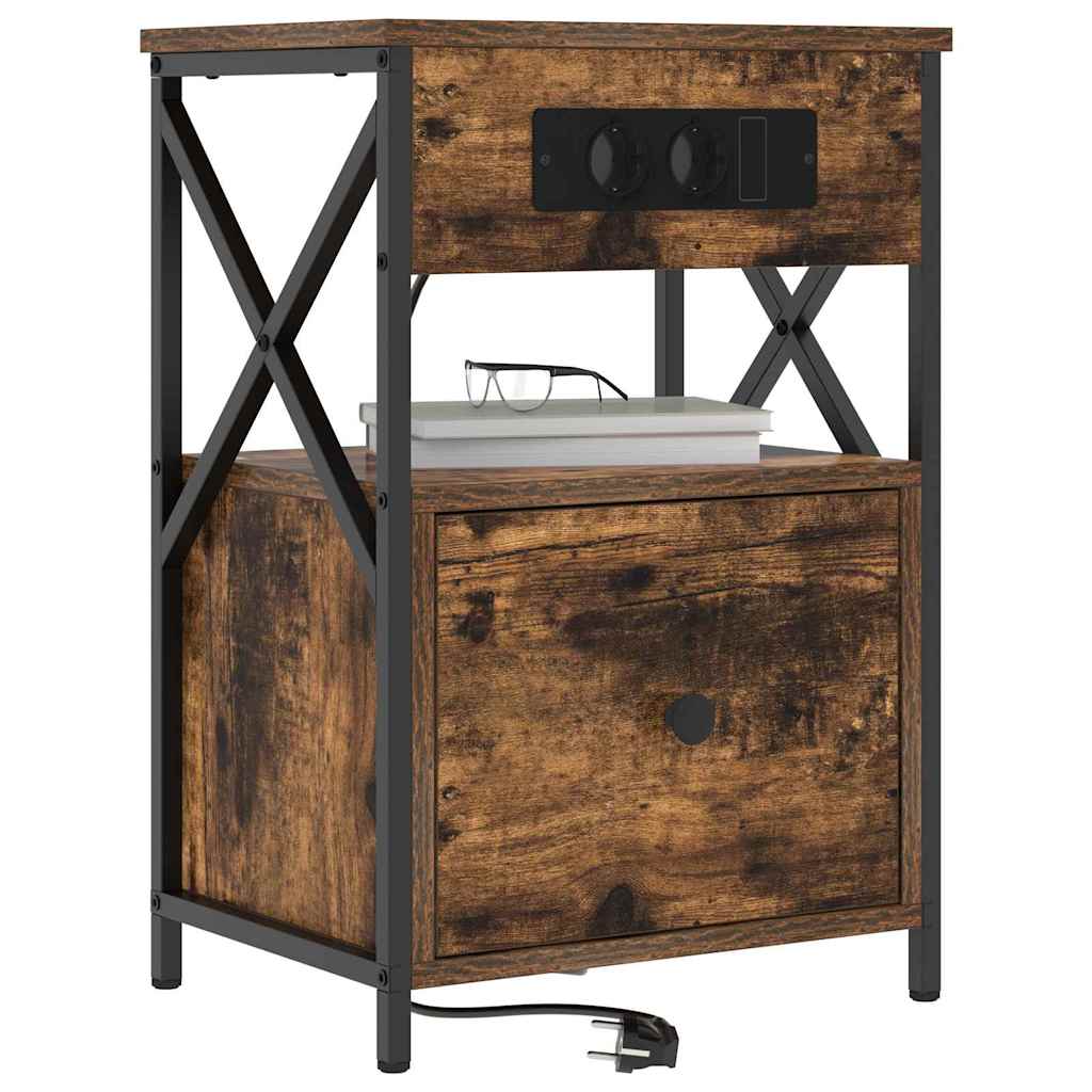 vidaXL Κομοδίνο με συρτάρι 2 pcs Καπνιστό Δρύς 40 x 31 x 60 εκ.