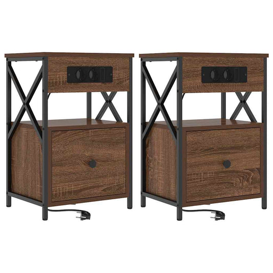 vidaXL Κομοδίνο 2 pcs Καφέ δρυς 40 x 31 x 60 εκ. Επεξεργασμένο ξύλο