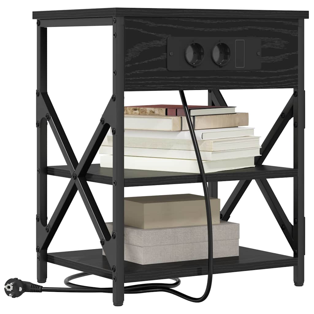 vidaXL Κομοδίνο με ράφι Μαύρη Οξυά 41 x 31 x 51 εκ. Επεξεργασμένο ξύλο