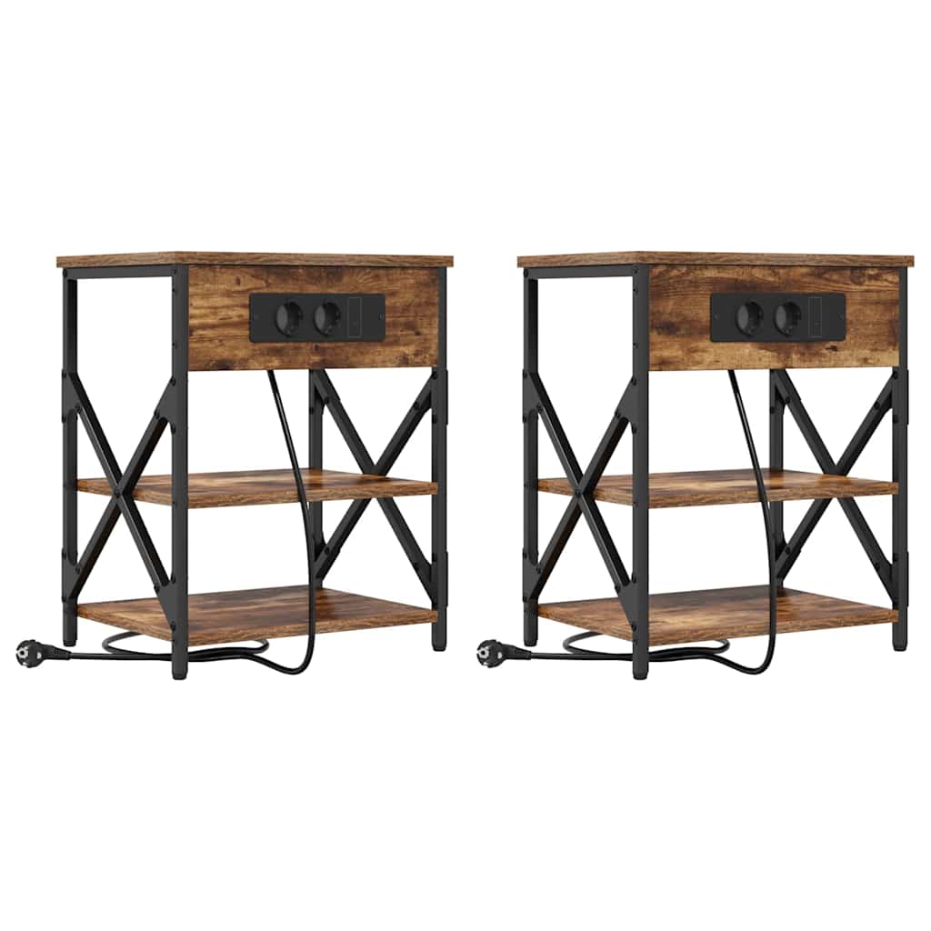 vidaXL Κομοδίνο με ράφι 2 pcs Καπνιστό Δρύς 41 x 31 x 51 εκ.