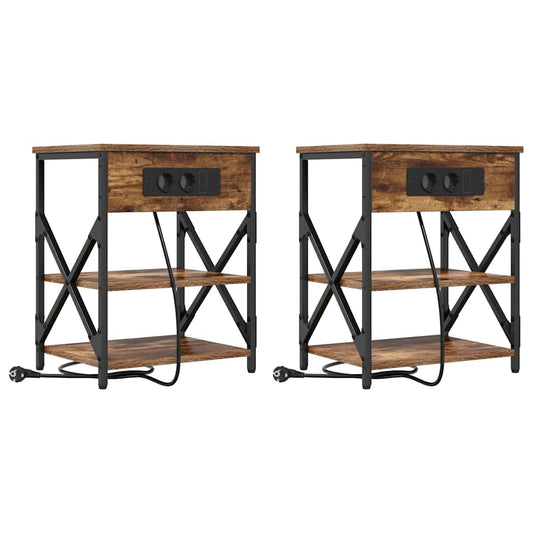 vidaXL Κομοδίνο με ράφι 2 pcs Καπνιστό Δρύς 41 x 31 x 51 εκ.