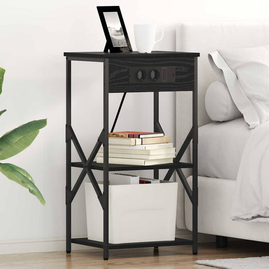 vidaXL Κομοδίνο με ράφι Μαύρη Οξυά 41 x 31 x 76 εκ. Επεξεργασμένο ξύλο