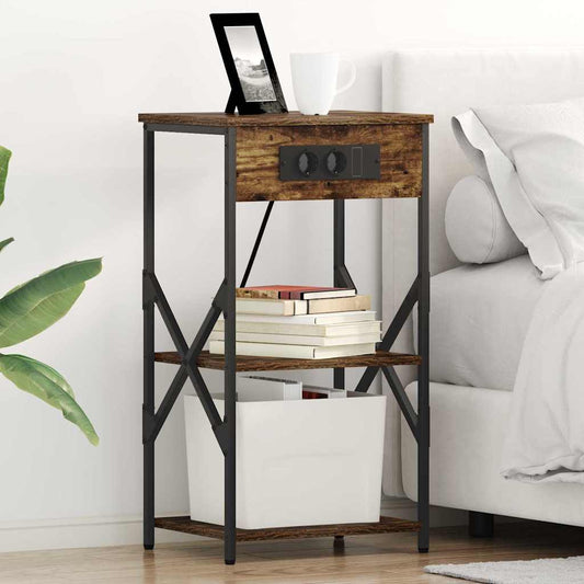 vidaXL Κομοδίνο με ράφι 2 pcs Καπνιστό Δρύς 41 x 31 x 76 εκ.