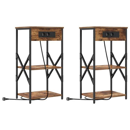 vidaXL Κομοδίνο με ράφι 2 pcs Καπνιστό Δρύς 41 x 31 x 76 εκ.