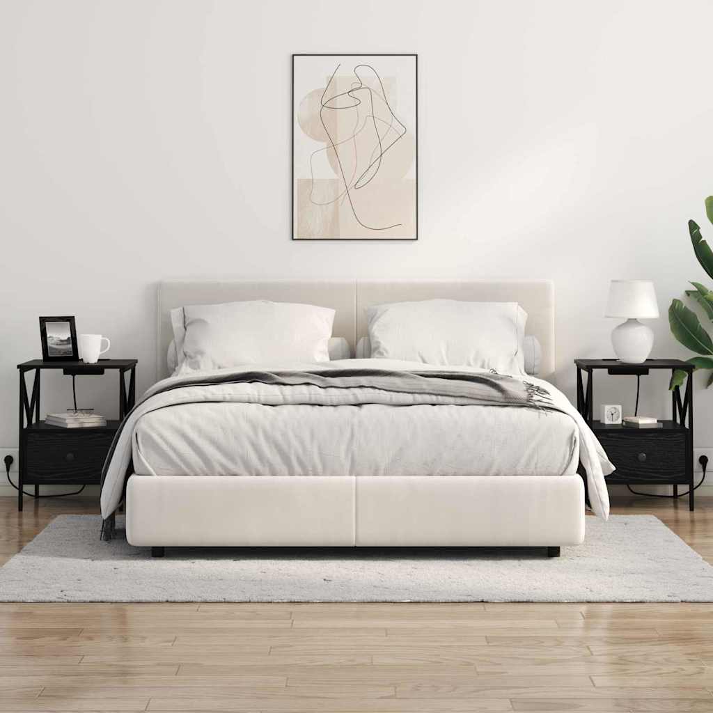 vidaXL Κομοδίνο με συρτάρι 2 pcs Μαύρη Οξυά 41,5 x 40,5 x 55 εκ.