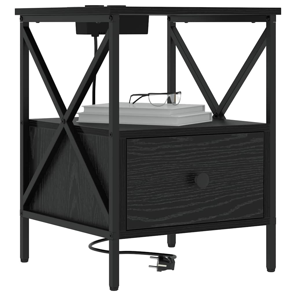 vidaXL Κομοδίνο με συρτάρι 2 pcs Μαύρη Οξυά 41,5 x 40,5 x 55 εκ.