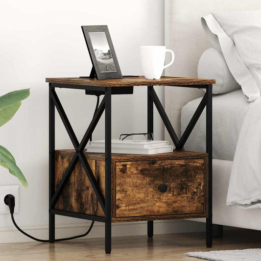 vidaXL Κομοδίνο Καπνιστό Δρύς 41,5 x 40,5 x 55 εκ. Επεξεργασμένο ξύλο