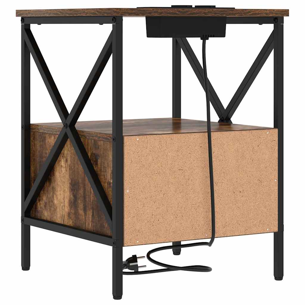 vidaXL Κομοδίνο με συρτάρι 2 pcs Καπνιστό Δρύς 41,5 x 40,5 x 55 εκ.
