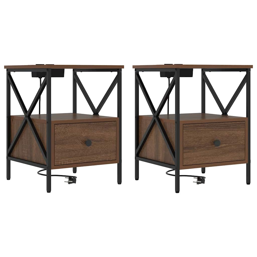 vidaXL Κομοδίνο με συρτάρι 2 pcs Καφέ δρυς 41,5 x 40,5 x 55 εκ.