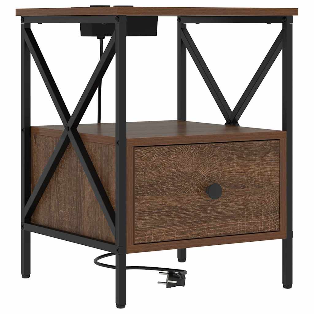 vidaXL Κομοδίνο με συρτάρι 2 pcs Καφέ δρυς 41,5 x 40,5 x 55 εκ.