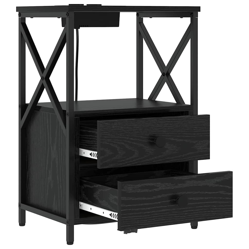 vidaXL Κομοδίνο 2 pcs Μαύρη Οξυά 40 x 31 x 60 εκ. Επεξεργασμένο ξύλο