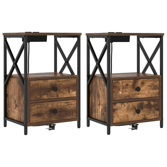 vidaXL Κομοδίνο με συρτάρι 2 pcs Καπνιστό Δρύς 40 x 31 x 60 εκ.