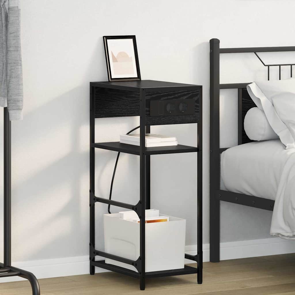 vidaXL Κομοδίνο Μαύρη Οξυά 40 x 27 x 76 εκ Επεξεργασμένο ξύλο