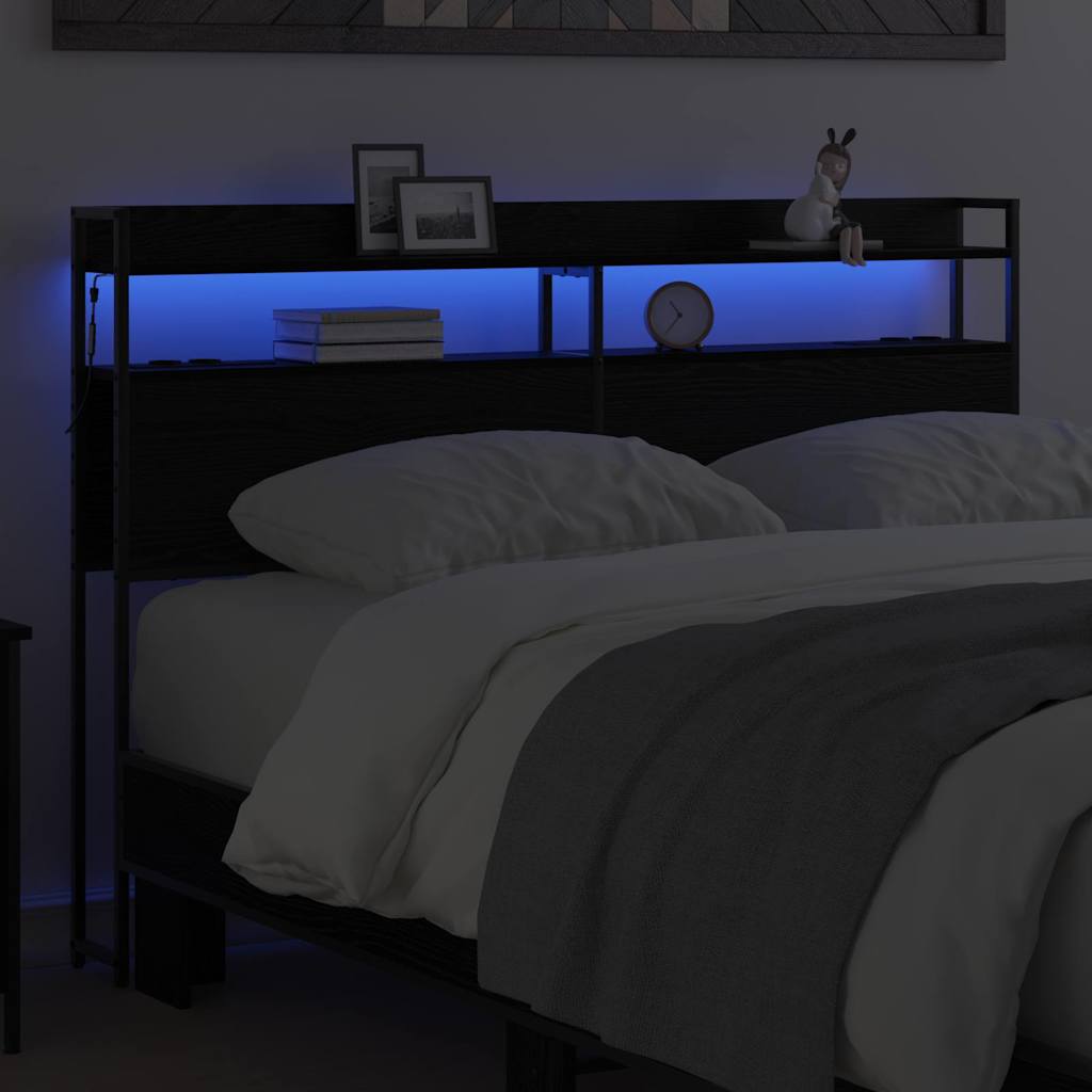 vidaXL Κεφαλάρι Αποθήκης με ράφι Μαύρη δρυς 160 cm Επεξεργασμένο ξύλο