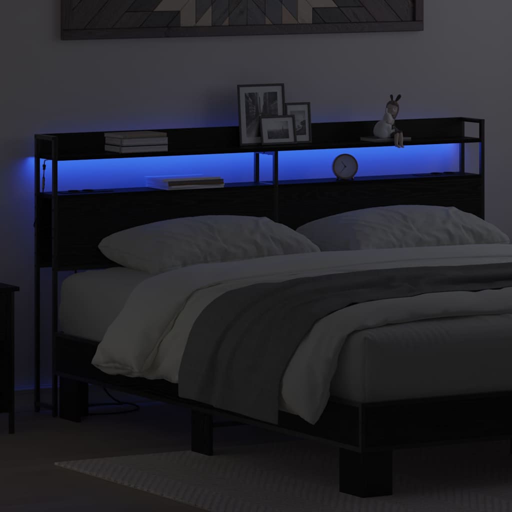 vidaXL Κεφαλάρι Αποθήκης με ράφι Μαύρη δρυς 200 cm Επεξεργασμένο ξύλο