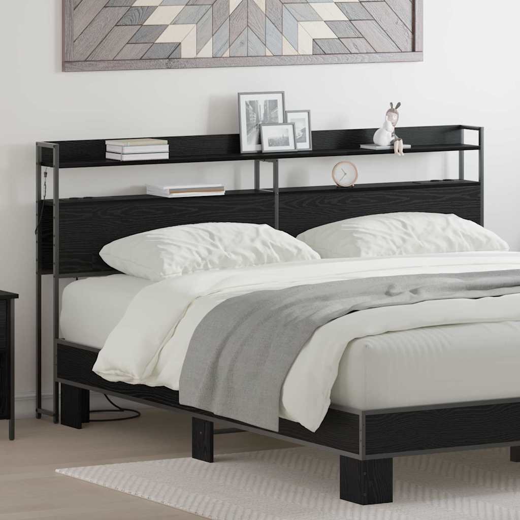 vidaXL Κεφαλάρι Αποθήκης με ράφι Μαύρη δρυς 200 cm Επεξεργασμένο ξύλο